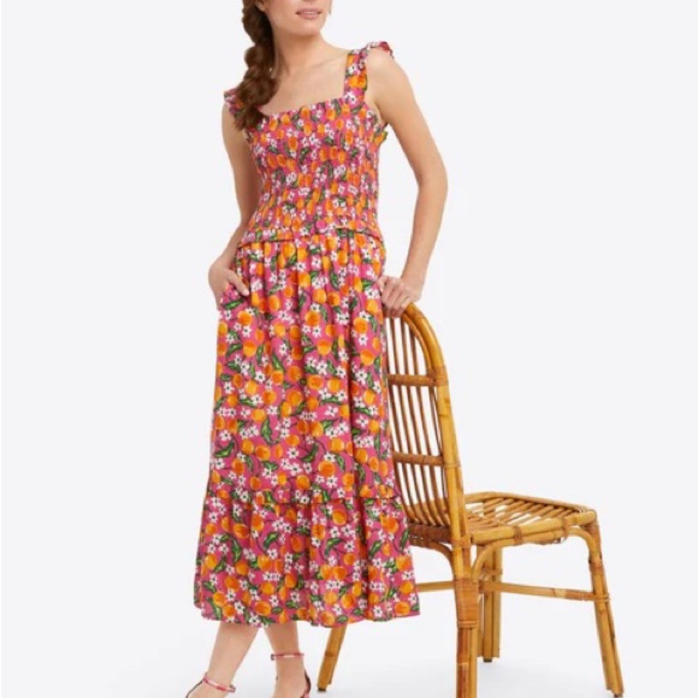 Draper JamesTaylor Smocked Tie Sleeves Dress in Orange Blossom